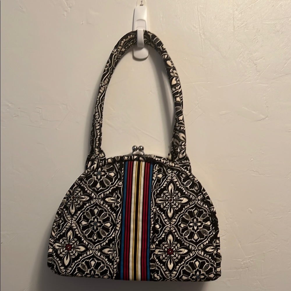 Vera Bradley Black and White Shoulder Bag with Geometric Pattern
